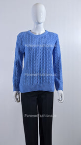 Blue Round Neck Cable Knit Jumper