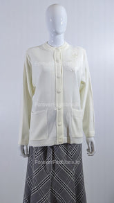 Cream Round Neck Button Pocket Cardigan