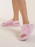 Dusty Pink Faux Fur Fluffy Slippers with Strap