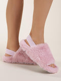 Dusty Pink Faux Fur Fluffy Slippers with Strap