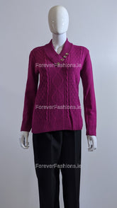 Fuchsia Four Button Cable Knit Jumper