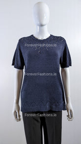 Navy Beaded Soft Touch Short Sleeve Jumper