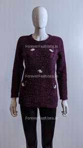 Plum Feather Design Fluffy Jumper