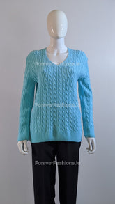 Turquoise V-Neck Cable Knit Jumper