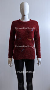 Wine Feather Design Fluffy Jumper