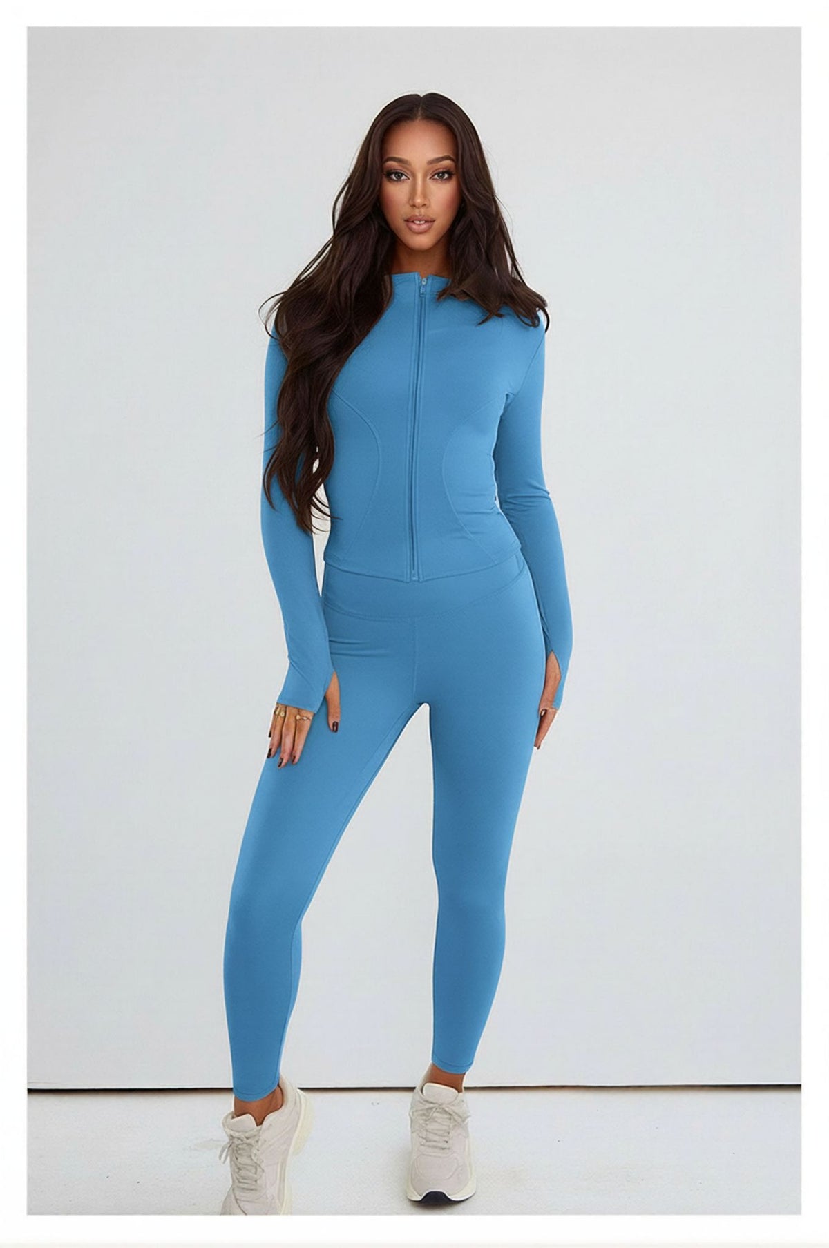 Baby Blue Contour Sculpt Leggings and Sports Jacket Co-Ord