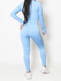 Baby Blue Zip Jacktet Ribbed Seamless Two Piece Gym Set