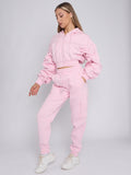 Baby Pink Cropped Ruched Sleeve Hoodie & Jogger Co-ord Loungewear Set