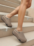 Beige Faux Suede Slip On Chunky Platform Slipper Mules