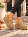 Beige Platform Faux Suede Clogs with Adjustable Slingback Strap