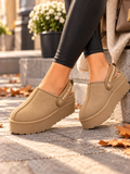 Beige Platform Faux Suede Clogs with Adjustable Slingback Strap