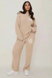 Beige Ribbed Knitted Loungewear Set
