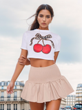 Beige Shirred High Waist Puffball Bubble Rara Mini Skirt