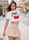 Beige Shirred High Waist Puffball Bubble Rara Mini Skirt
