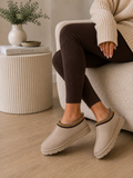 Beige Snug Mule Slippers Cosy Faux Suede Slip-On Shoes