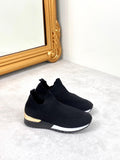 Black Comfortable Knit Gold Bar Slip On Trainers