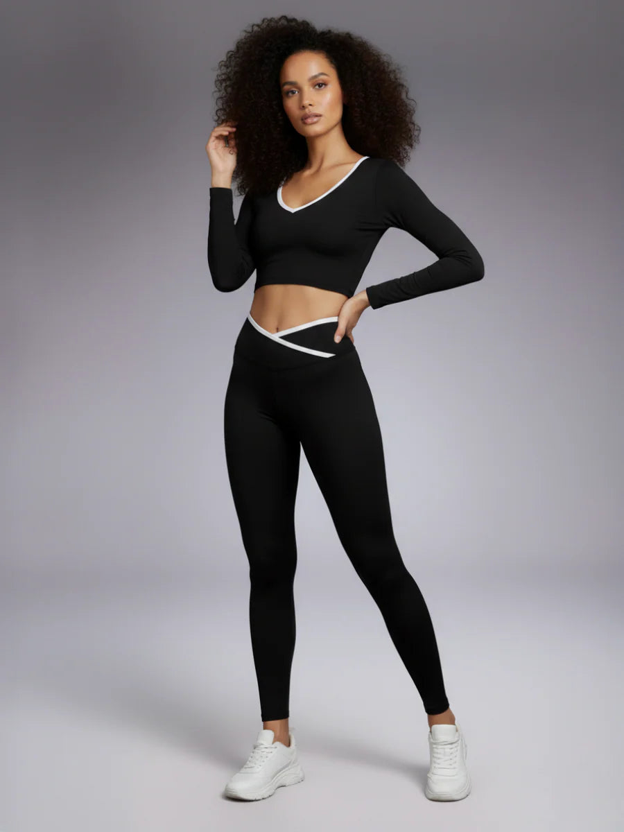 Black Crop Top & High-Waist Leggings Gym & Yoga Activewear Set