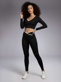Black Crop Top & High-Waist Leggings Gym & Yoga Activewear Set