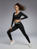 Black Crop Top & High-Waist Leggings Gym & Yoga Activewear Set