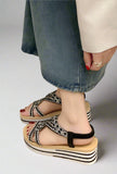 Black Embellished Wedge Elegant Summer Platform Sandals