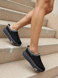 Black Faux Suede Slip On Chunky Platform Slipper Mules
