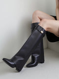 Black Fold Over Gold Buckle Heeled Cowboy Boots