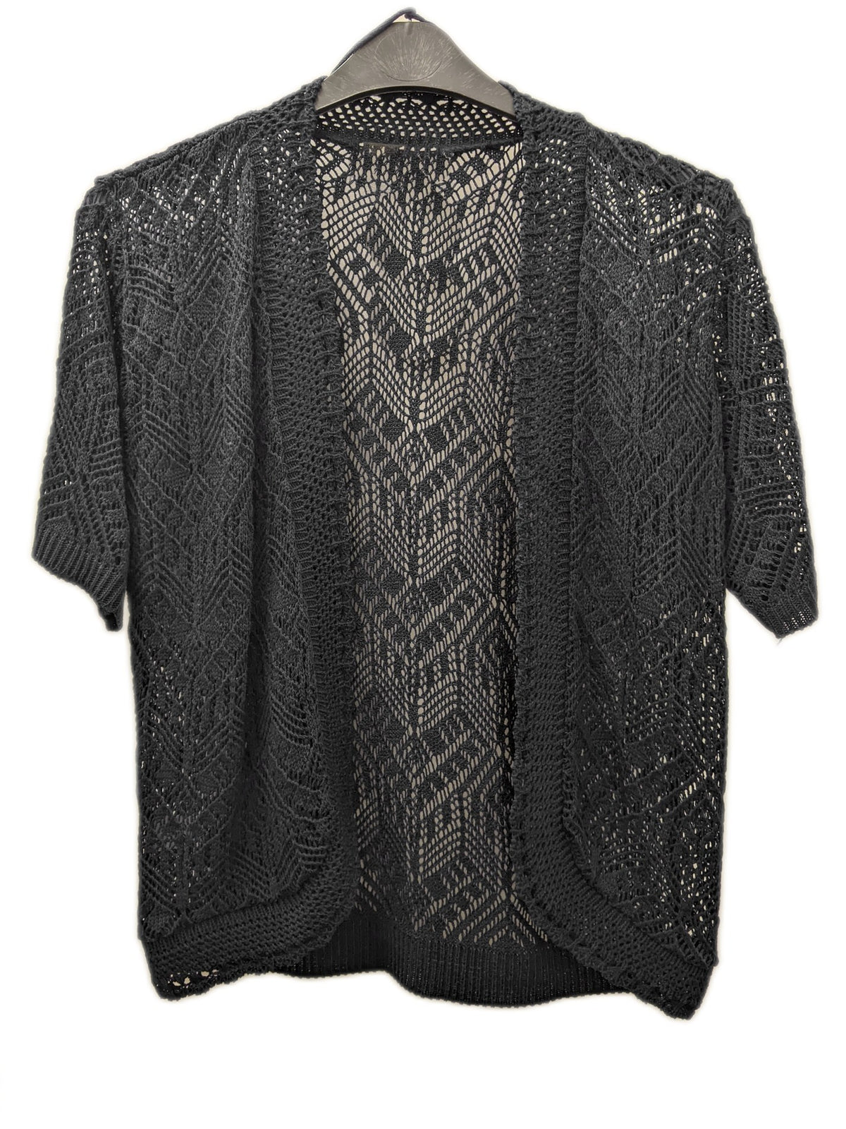 Black Knitted Crochet Open Short Sleeve Cardigan
