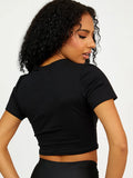 Black Nothing Teddy Bear Graphic Crop Top