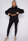 Black Oversized Side Slit Hoodie & Ribbed Leggings Loungewear Set