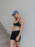 Black Piping Trim Crop Top & Shorts Gym Set
