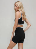 Black Piping Trim Crop Top & Shorts Gym Set