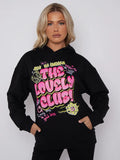 Black The Lovely Club Graphic Print Oversized Hoodie