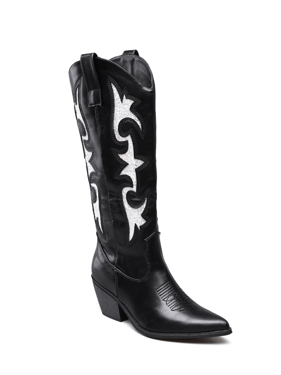 Black Western Glitter Design Cowboy Boots