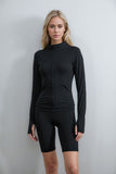 Black Zip Up Jacket & Shorts Contour Sculpt Gym Set