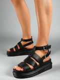 Black Gladiator Cage Chunky Platform Sandals 