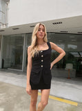 Black Longline Button Through Waistcoat & Mini Skirt Co-ord