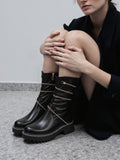 Black Mid-Calf Boots with Chain Detail & Chunky Sole
