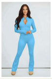 Blue Contour Sculpt Flare Trousers and Zip Sports Jacket Gym Co-Ord