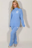 Blue Ribbed Knitted Loungewear Set