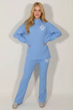 Blue Ribbed Knitted Loungewear Set