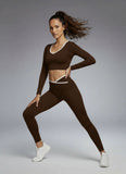 Brown Crop Top & High-Waist Leggings Gym & Yoga Activewear Set