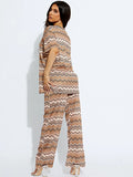 Brown Woven Zig Zag Oversized Top & Wide Leg Trouser Co-ord