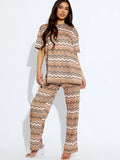 Brown Woven Zig Zag Oversized Top & Wide Leg Trouser Co-ord