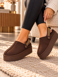 Chocolate Brown Platform Faux Suede Mule Clogs with Adjustable Slingback Strap