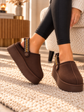 Chocolate Brown Platform Faux Suede Mule Clogs with Adjustable Slingback Strap