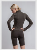 Chocolate Brown Zip Up Jacket & Shorts Contour Sculpt Gym Set