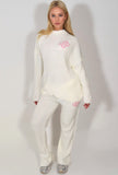 Cream Ribbed Knitted Loungewear Set