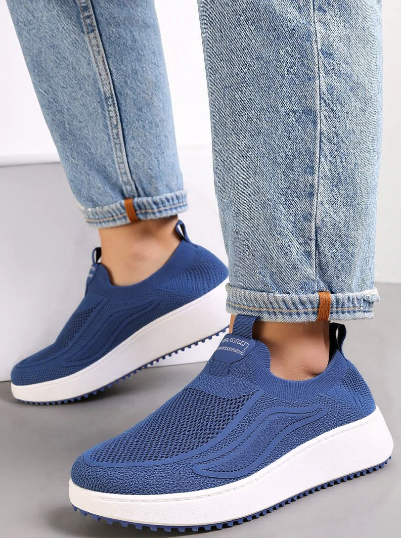 Denim Blue Comfortable Slip On Knit Trainers
