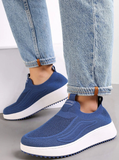 Denim Blue Comfortable Slip On Knit Trainers