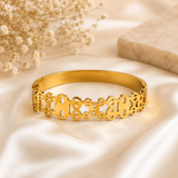 Elegant Gold Plated Stainless Steel Adjustable Bangle Bracelet for Women - Stylish Openwork Design, Tarnish Resistant